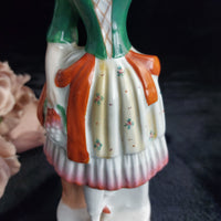 Thumbnail for Antique Staffordshire Woman Figurine Paint Loss Damaged Leg 9.5