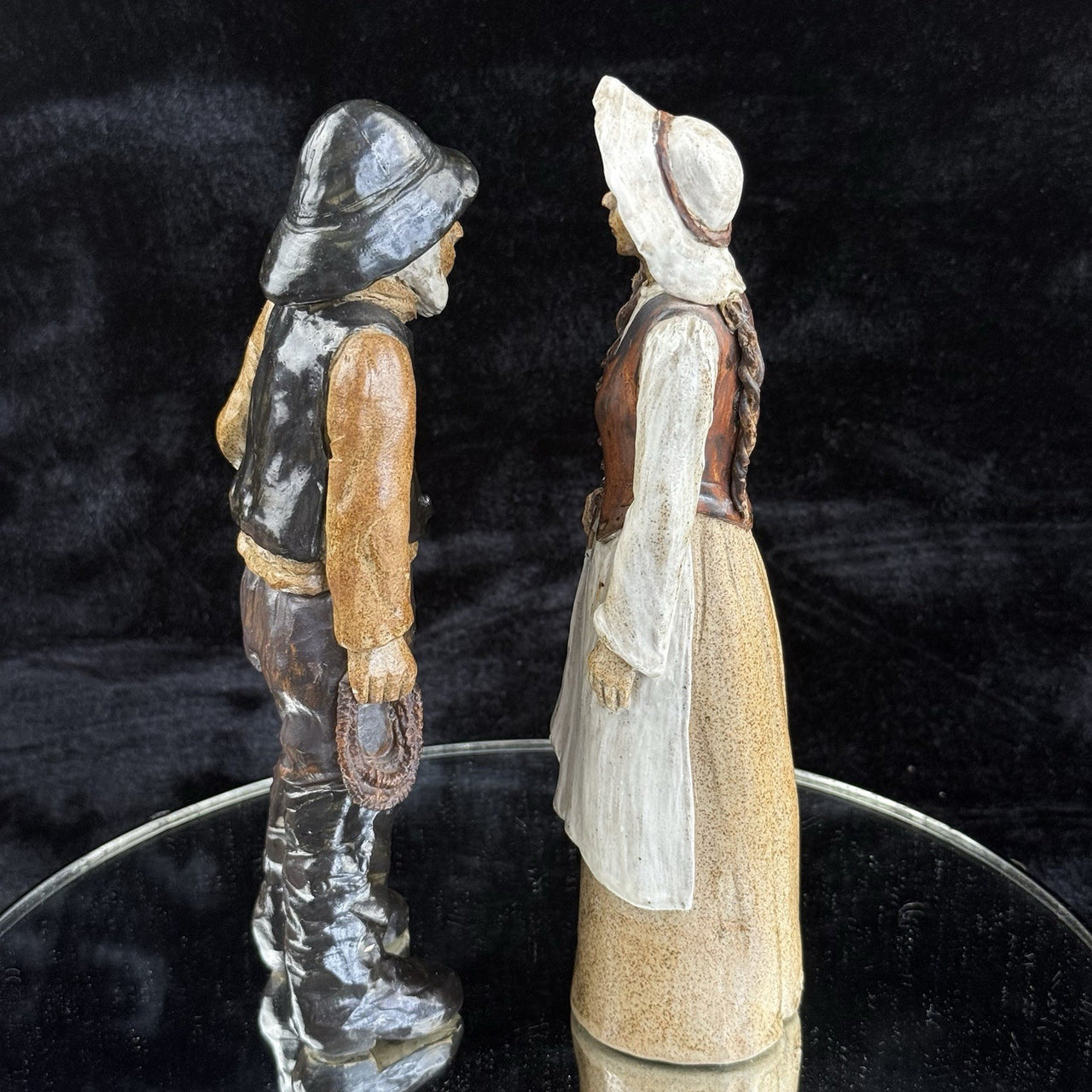 Vintage  Signed by JR Art Pottery fisherman and wife clay figurine set of 2 Rare4