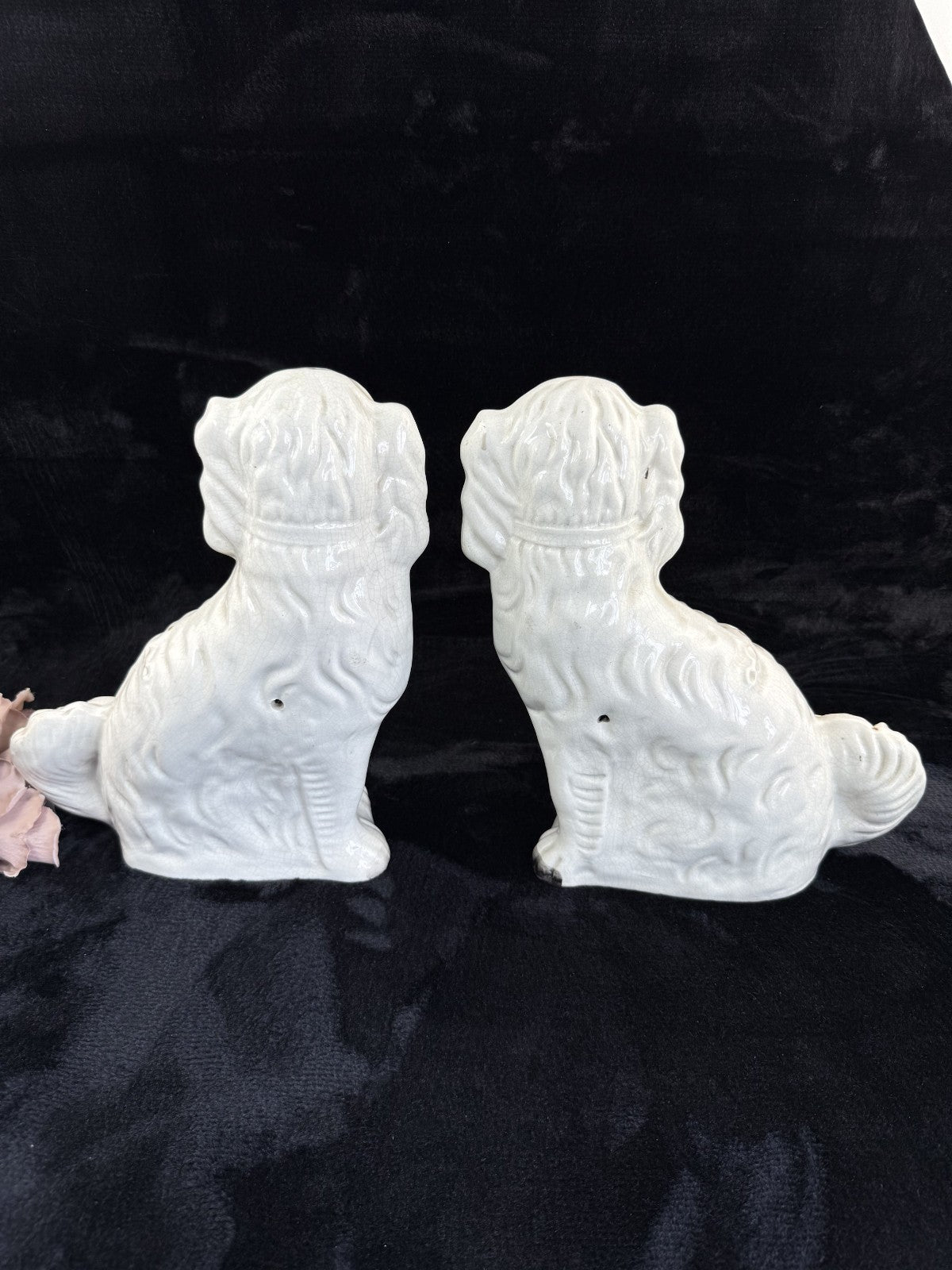 Antique Porcelain Staffordshire King Charles Spaniel Figurine Pair Victorian dec18
