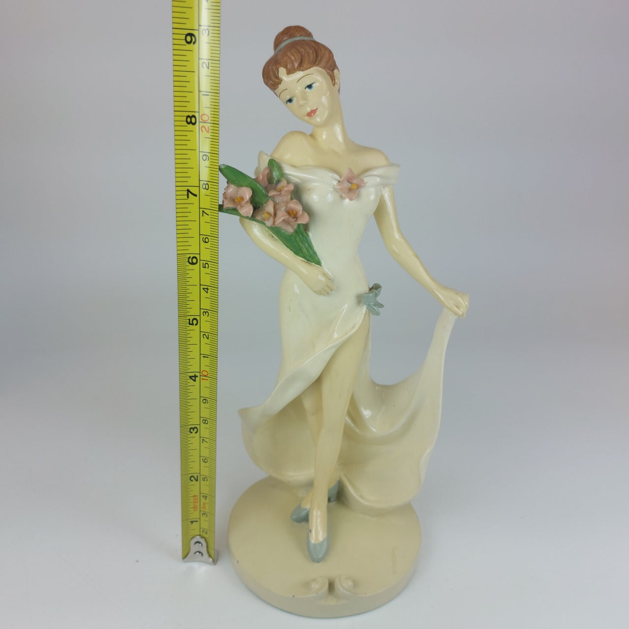 Rare Elegant Vintage Ceramic Figurine,  9" Lady with Flowers 10