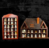 Thumbnail for Vintage Thimble Porcelain Collection x40 with 2 Wooden Display Racks Travel Souv0