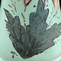 Thumbnail for Milk Antique Glass Vase Pink Bell Flowers 10.5” Green Enamel Gilt bohem decor4