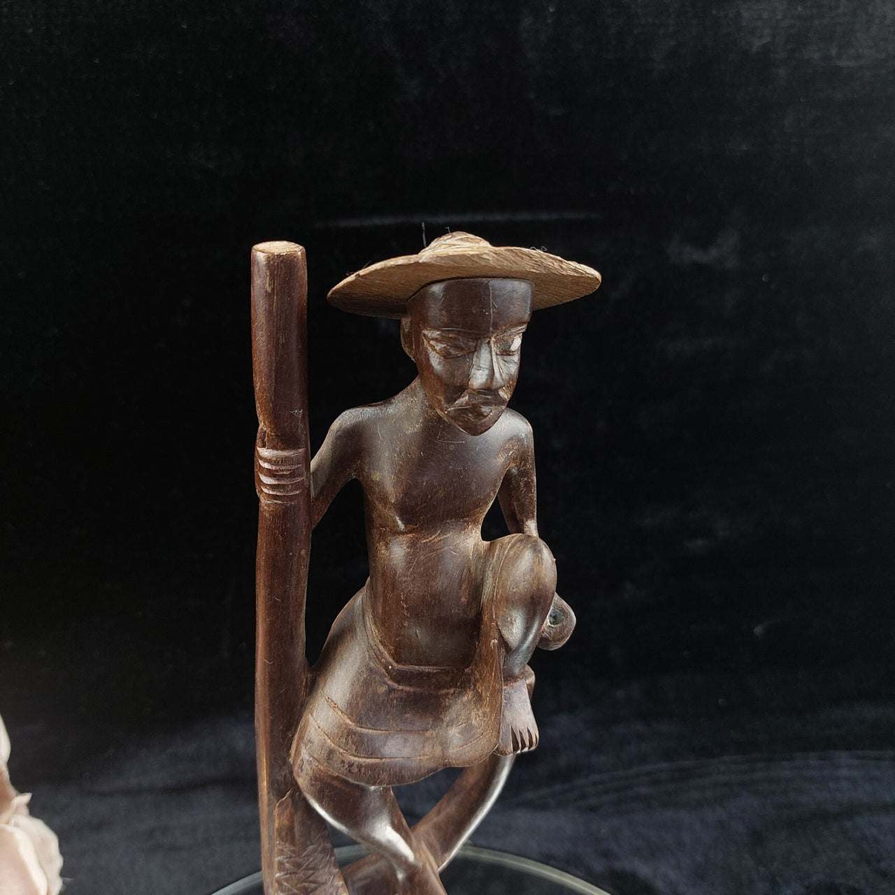Sri Lankan Wood Statue Acceptable – Stilt Fisherman Sculpture Hat Broken Brown2