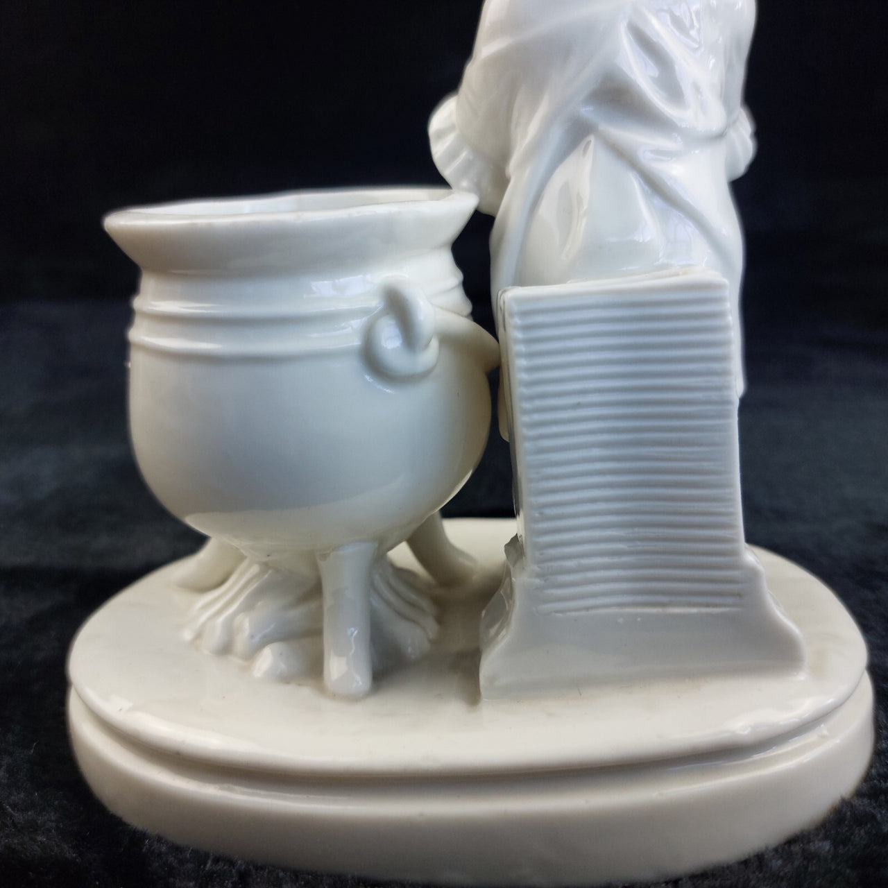 Antique 5.5" Porcelain Figurine Boy w/ Barrel Inkwell Holder White Glaze7