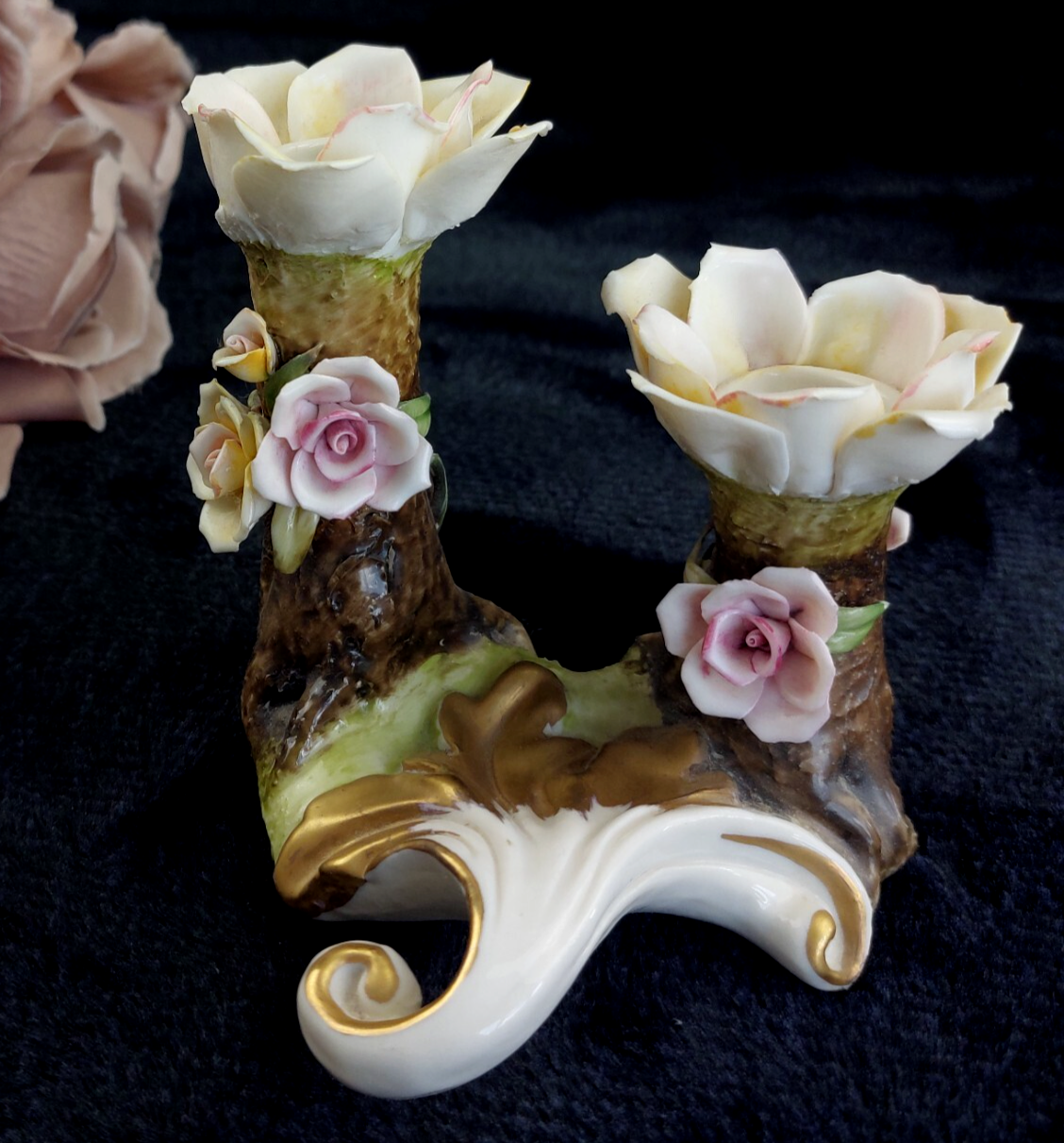 Beautiful Capodimonte decor gift Double Candle Holder 4.5in Porcelain see pics1