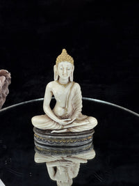 Thumbnail for Hand-Carved Gold and White Seated Buddha Figurine, Religious Art Statue decort2
