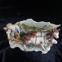Thumbnail for Rococo Antique Dresden Style Figural Group Vase Man Ploughing Oxen Hand Painted9