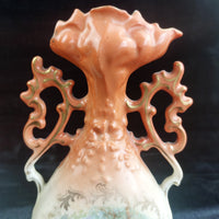 Thumbnail for Victoria Austria Porcelain Vase Pair Handled Romantic Scene Antique Decor. 9in10