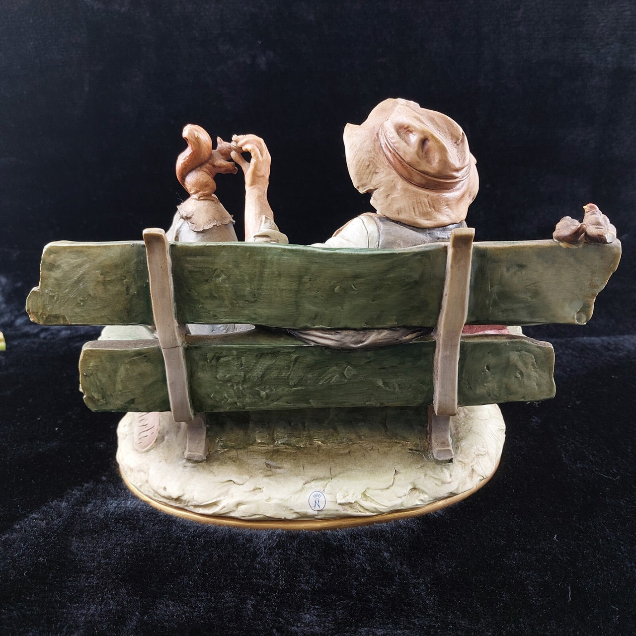 Original Merli Bruno Figurine Capodimonte Italy old Man on Bench with Squirrel12