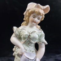 Thumbnail for German 9in Bisque Figurine Girl Watering Can Antique Hand Painted Gilt Accents6