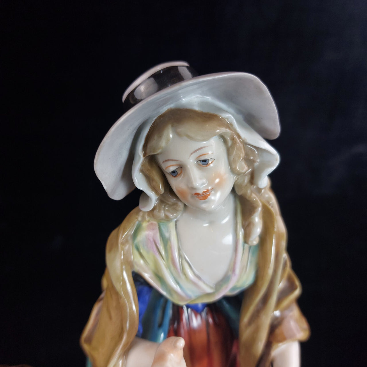 Volkstedt Figurine Porcelain Woman Child Dog Crown N Mark 30cm/12in German 1489g12