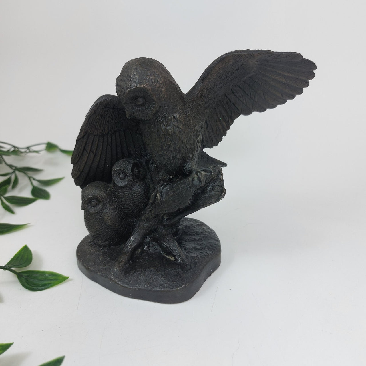Heredities "Owl and Owlets" Cast Bronze  Resin  by C. Williams Sculpture.  5.25"17