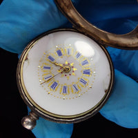 Thumbnail for 1800's antique Continental Silver Ladyâs Fob Watch Enamel Dial Ornate needs re17