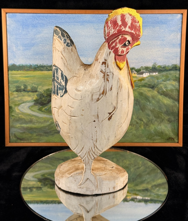 Hand Carved Wooden Rooster Statue – Rustic Folk Art Painted Chicken 15