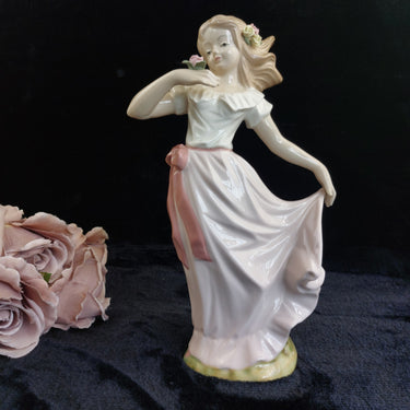 Tengra Porcelain large beautiful Girl Figurine Spain Pink Dress Flow 11