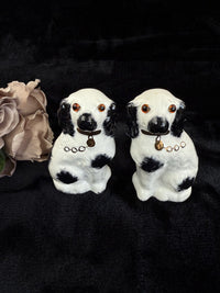 Thumbnail for Antique Staffordshire Porcelain Black White Pair King Charles Spaniel Glass eyes5