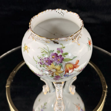 19th century antique Dresden Porcelain Floral Vase Tripod Legs 19th C Repaired1