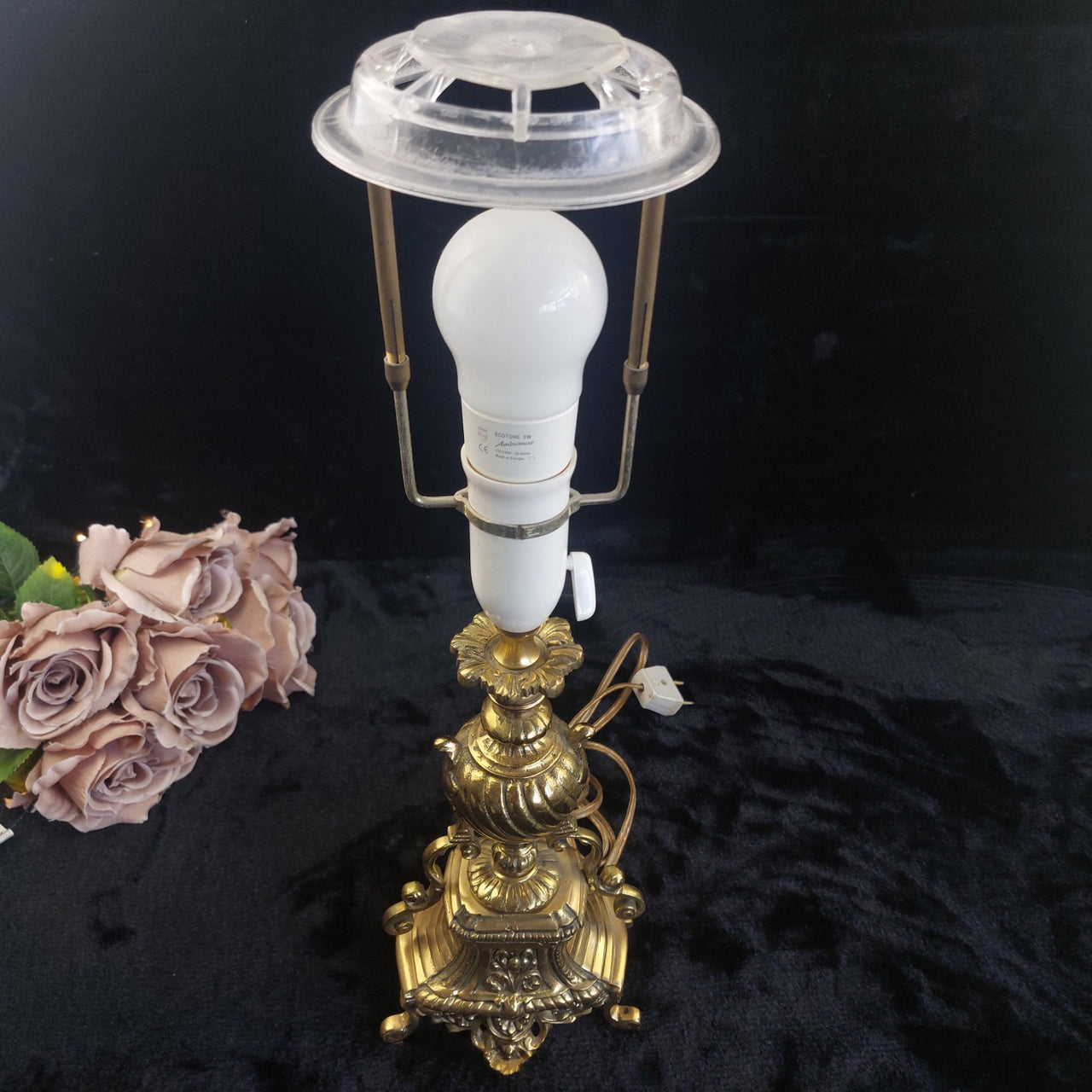 Stunning Ornate Rococo Brass Lamp French Styl Heavy Urn Scroll Base 19" no shade3