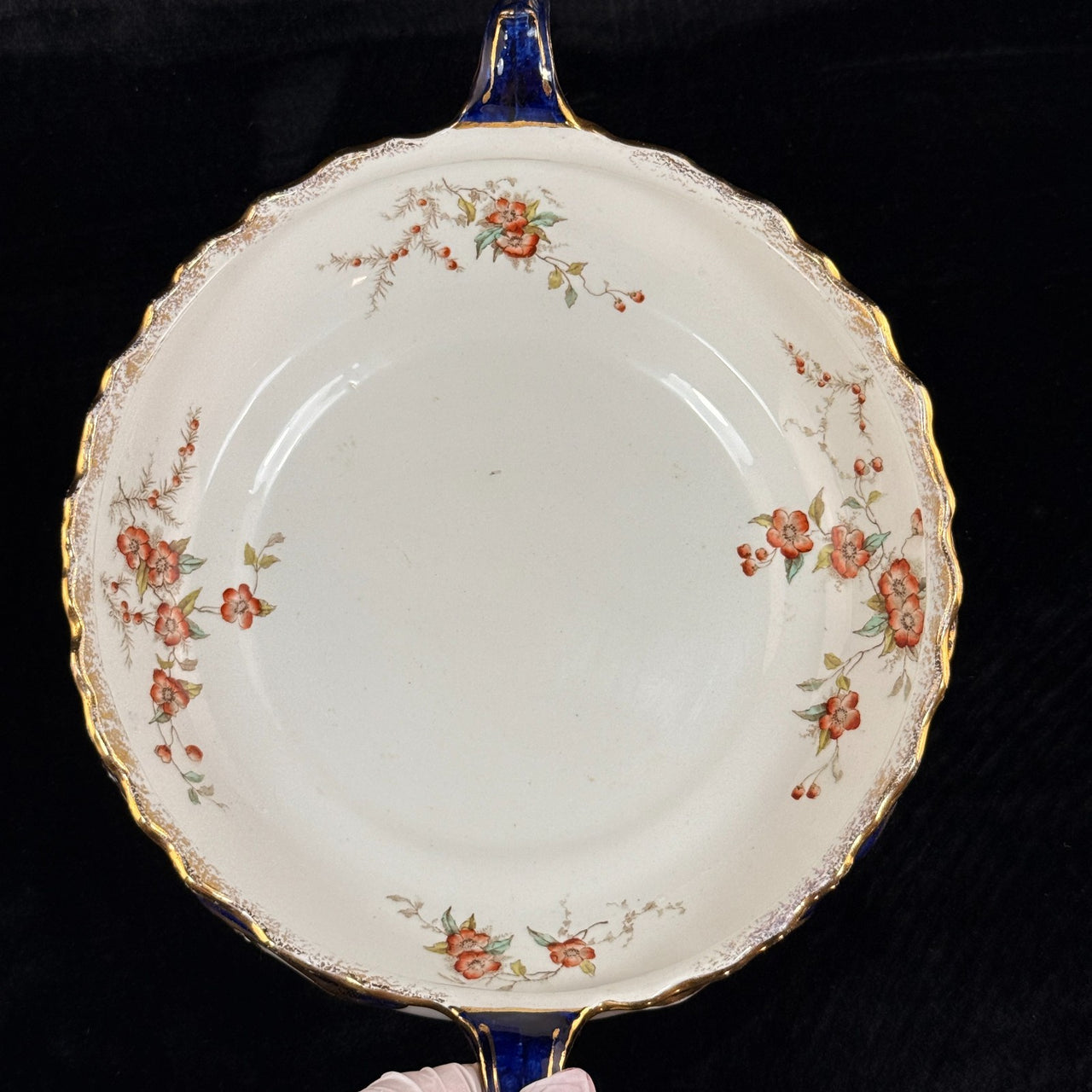 K&C Royal Semi Porcelain Bowl Cobalt Blue Gold Blossom Floral 10" England navy16