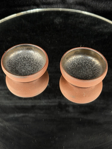 Japanese Tokoname Style Yunomi Tea Cups Set of 2. 2.5” Wide Clay Rustic Glazed1