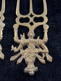 Thumbnail for Antique Brass Hindu Trishul Durga Wall Plaques / Fork Pair â 5â Indian Templ5