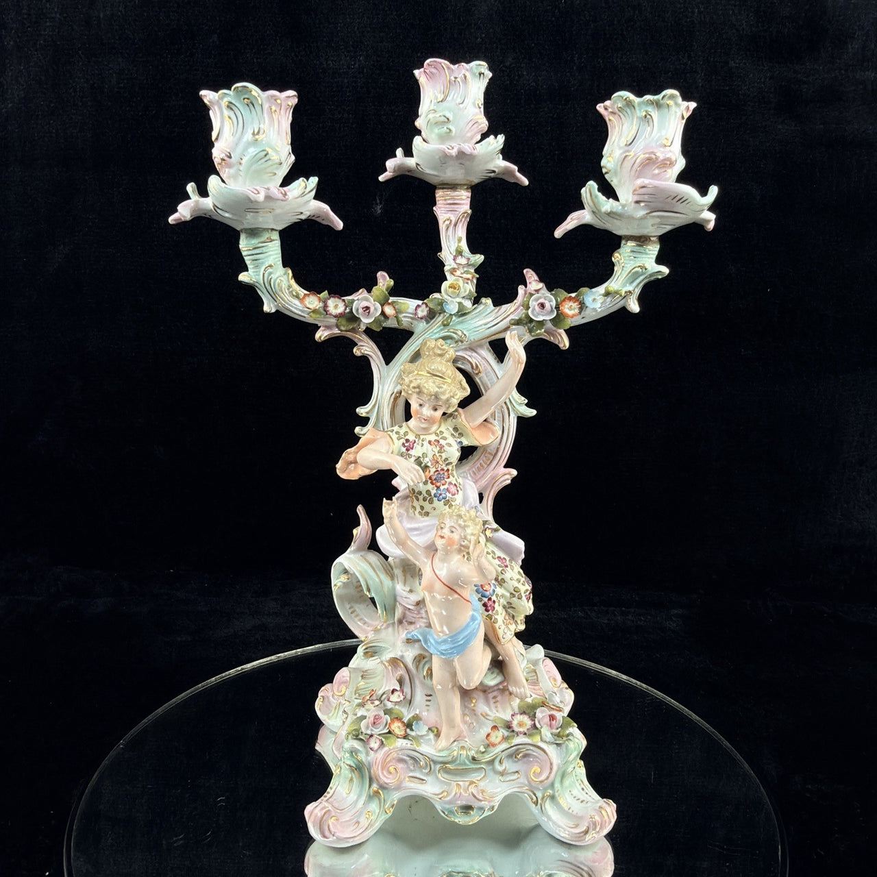 Antique Meissen Dresden Style Sitzendorf Porcelain Candelabra 19th Century Decor2