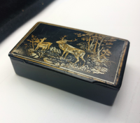 Thumbnail for Black Lacquer Snuff Box Vintage – Gold Gilded Deer Scene,Russian  or  Japanese0