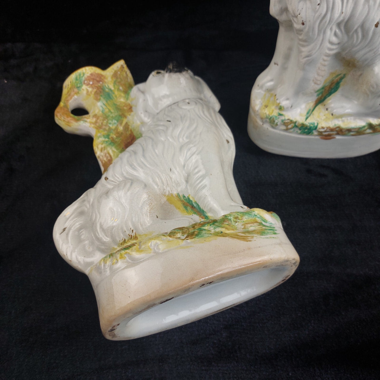 Rare Antique Dog Staffordshire Pair 13â Mantle porcelain Victorian decor White5