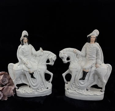 Antique Staffordshire Porcelain Cavalier Horse Figurine Pair decor see one head0