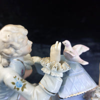 Thumbnail for Dresden Style Porcelain Couple with Birds cage –Worn Lace & Tip Damage Gilt 9in13