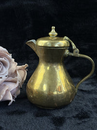 Thumbnail for Brass Antique Tankard or Pouring Vessel w Hinged Lid gold brass victorin pitcher6