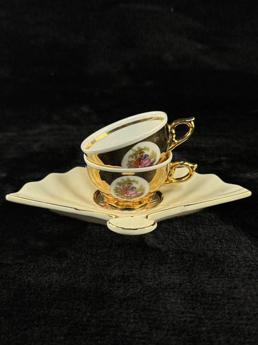 Bondware Coffee Cups & FanShaped Tray | 24K Gold Chokin Art Japan0