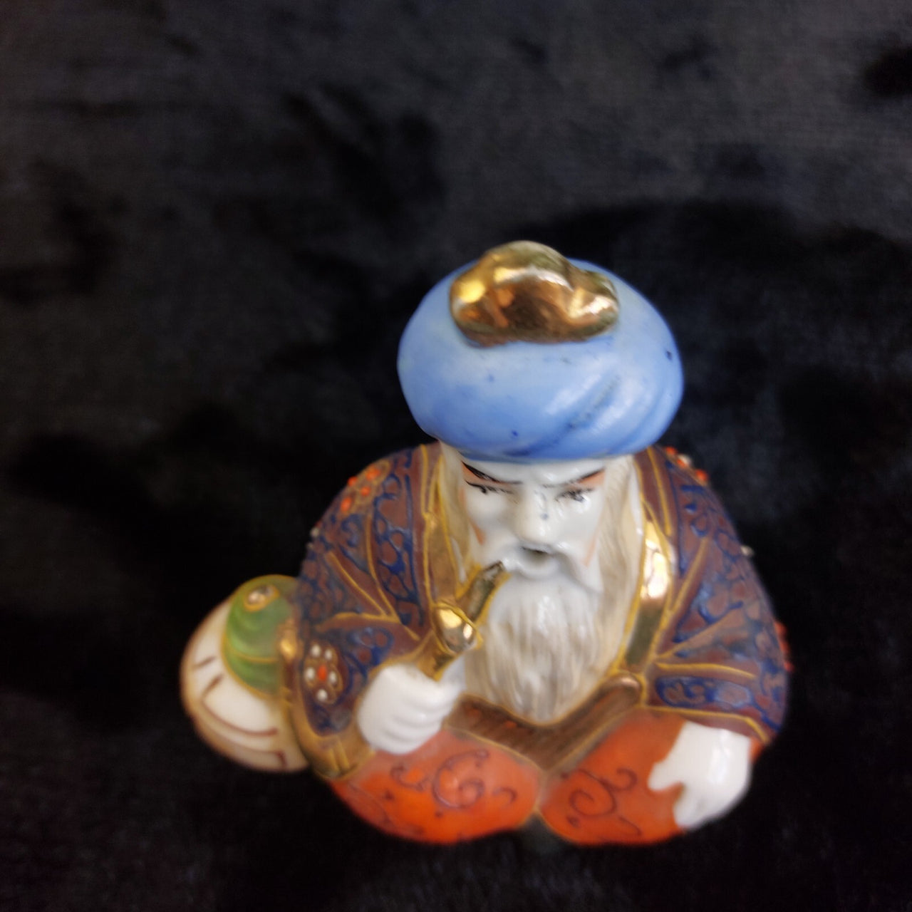 Vintage Japanese Hand-Painted Porcelain Oriental Pipe Smoker Incense Figurine 4"3