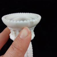 Thumbnail for Rare Milk Glass porcelain Candlestick Holder, Black Dot Chipped Rim & Base 6.5