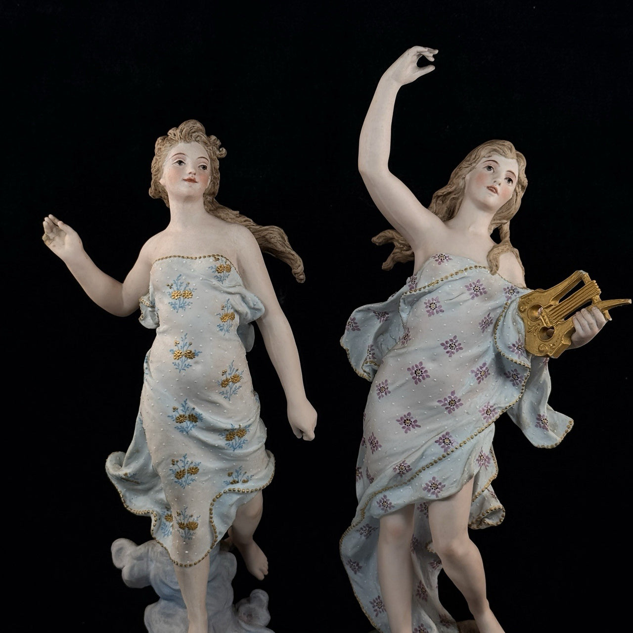Augarten Vienna Porcelain Ladies Musician Figurines Lyre Pair Austria Antique se9