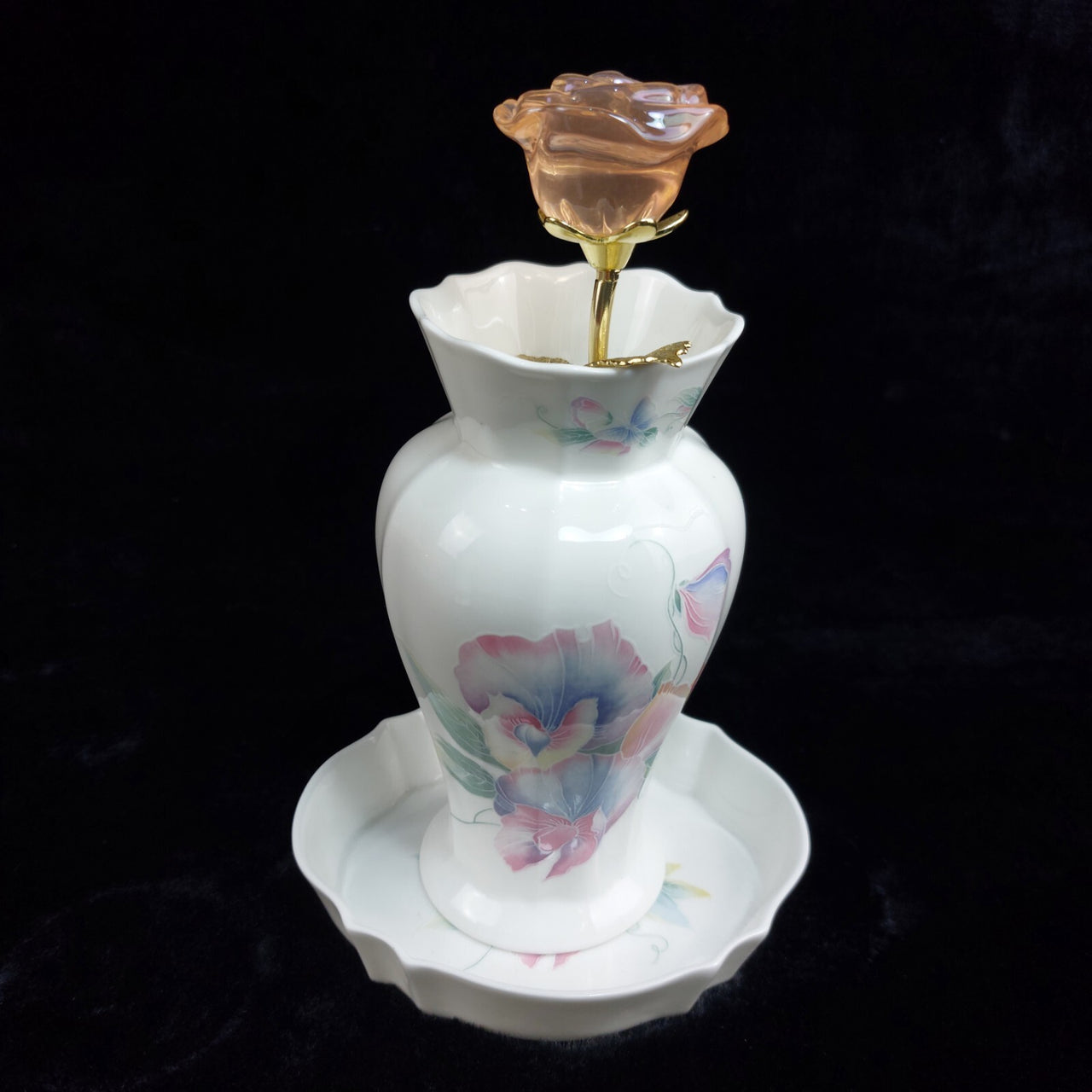Aynsley Little Sweetheart Vase with Underplate Floral Bone China United Kingdom4