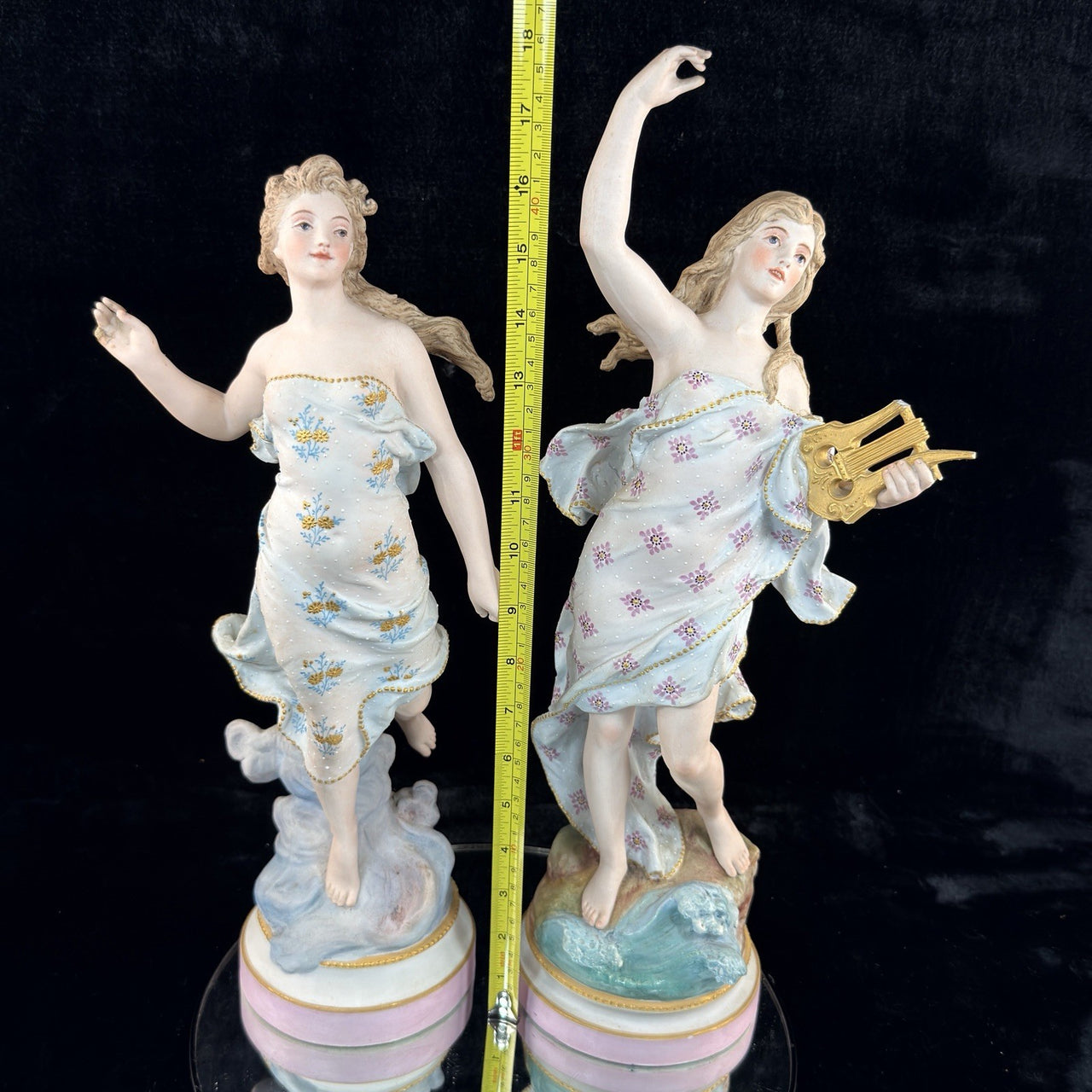 Augarten Vienna Porcelain Ladies Musician Figurines Lyre Pair Austria Antique se17