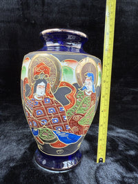Thumbnail for Oriental Hand-Painted navy blue Vase - 'Foreign' Mark Antique Porcelain Satsuma.2
