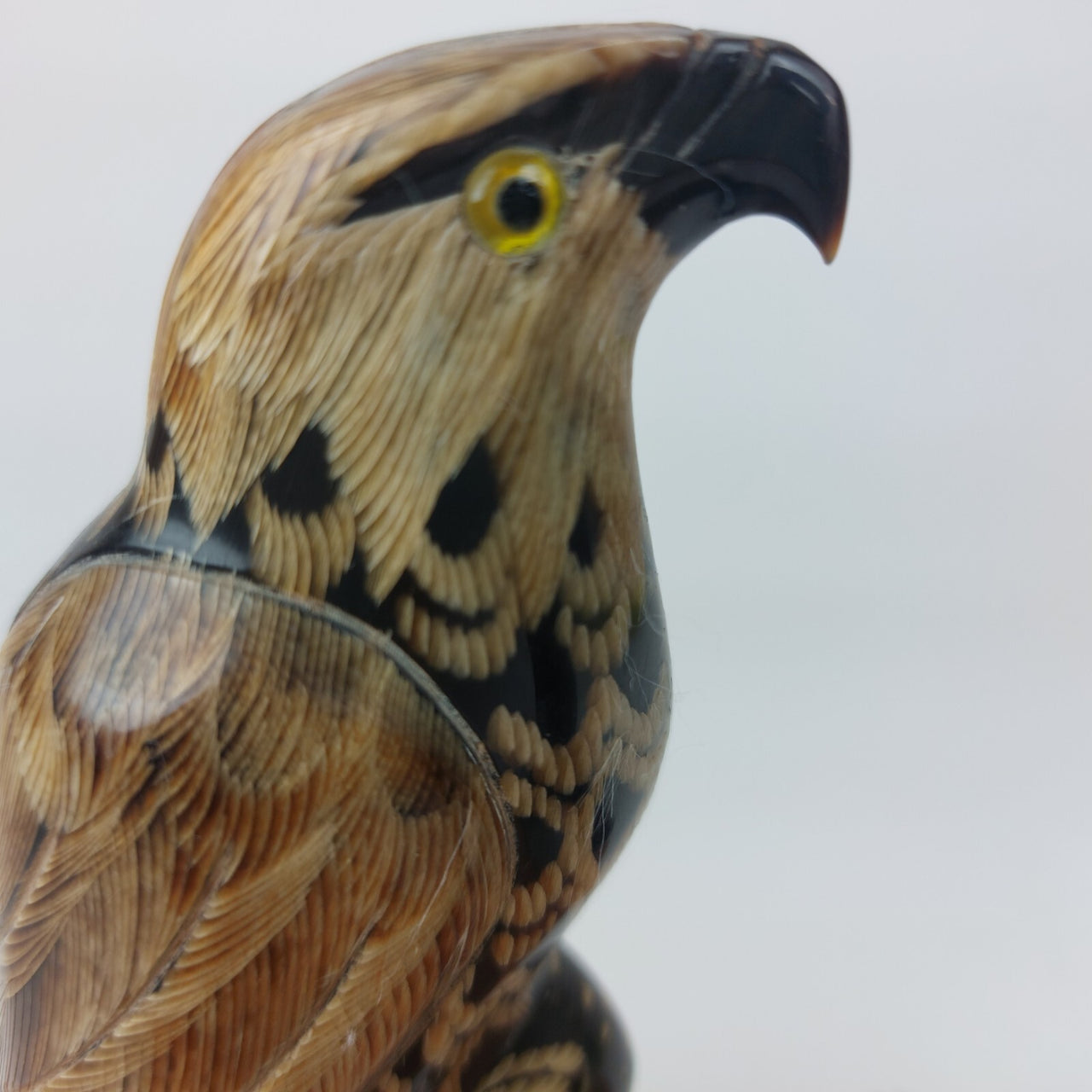Hand Carved Buffalo Horn Eagle 6" Figurine Wooden Base Wildlife Vintage Art gift12