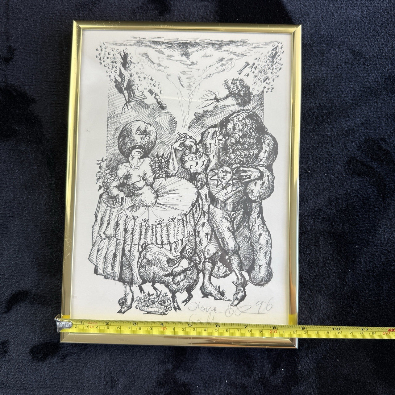 Original Signed & Dated Pen & Ink Drawing Framed Lions & Goats Folk Art Picture5