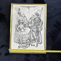 Thumbnail for Original Signed & Dated Pen & Ink Drawing Framed Lions & Goats Folk Art Picture5