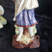 Thumbnail for Antique Porcelain Boy & Girl Figurines Pair Poultry Chicken Farmyard 10.5