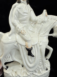 Thumbnail for Antique Porcelain Staffordshire Cavalier- Horse Figurine Pair decor see one head12