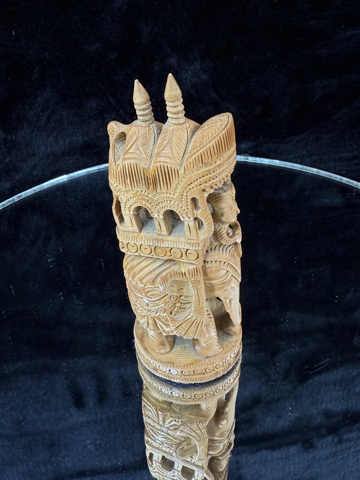 Hand-Carved Wooden Elephant Figurine, with Rider and Howdah, decor Intricate4