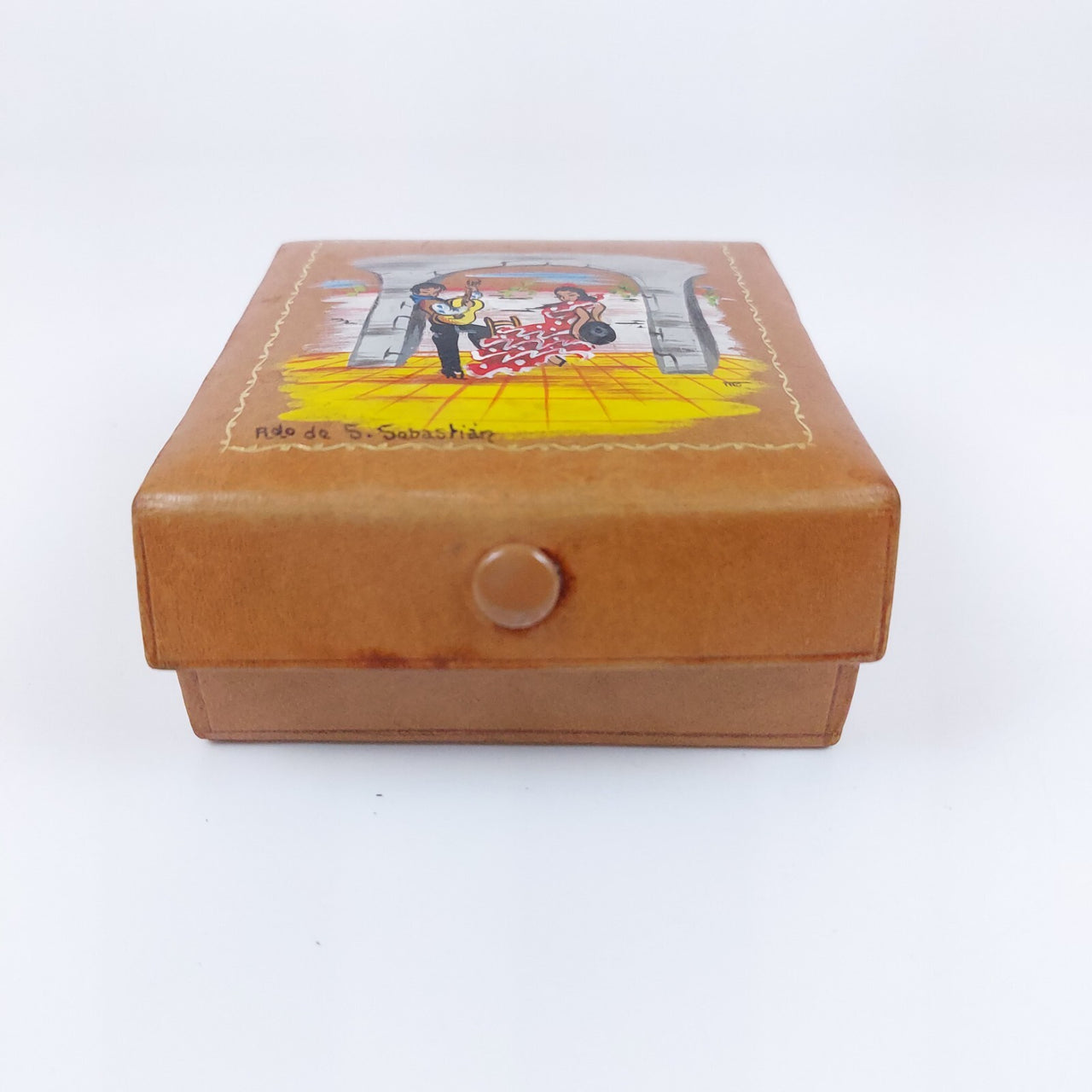 Flamenco Dancers Painted Leather Jewellery Trinket Box Fabric Lined3