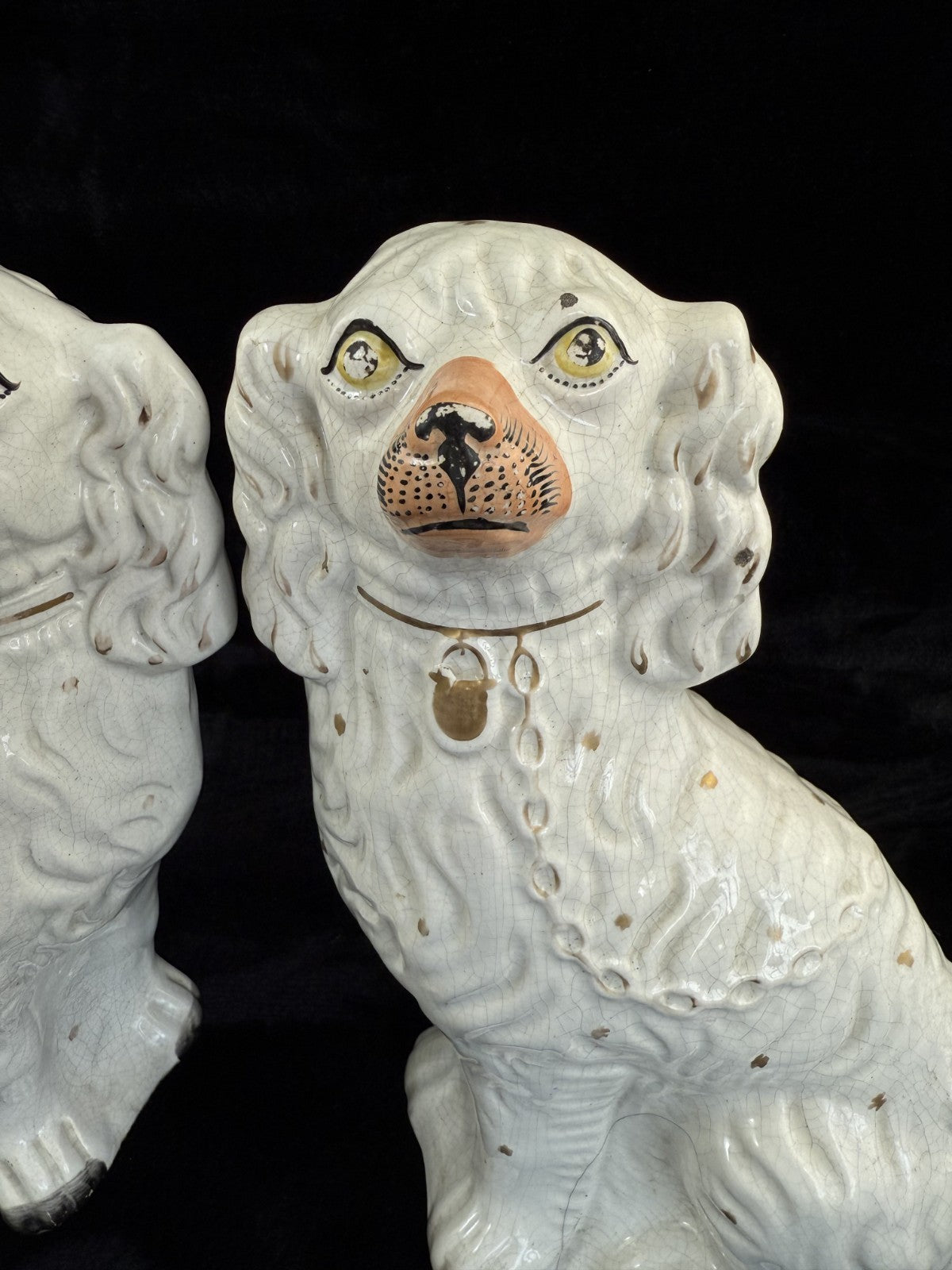 Antique Porcelain Staffordshire King Charles Spaniel Figurine Pair Victorian dec9