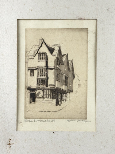 Sidney Lawrenson Etching Ye Olde Cat & Wheel Bristol Framed Pub Scene c.1920s1