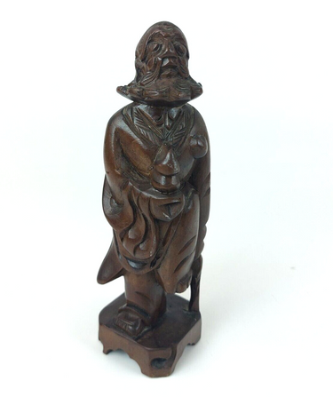 Antique Style Chinese Qing Dynasty Nanmu Wood Carved Figure  Robed Staff 6