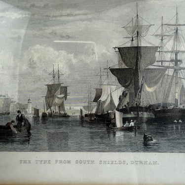 Antique Hand-Colored Engraving The Tyne from South Shields, Durham by T. Allom1