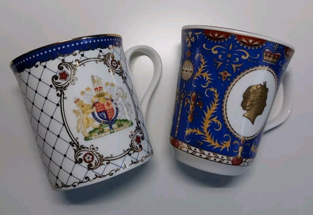 Ringtons Fine Bone Mugs Commemorative Queen Elizabeth II 2 Set of Wade Vintage4